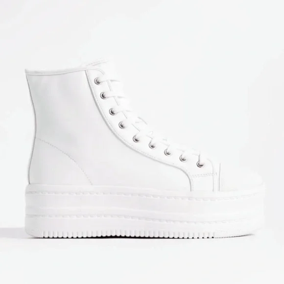 NIB White Vegan Leather High Top Platform Sneakers - Picture 3 of 9